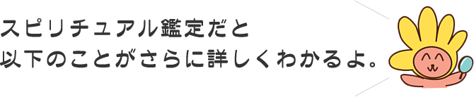 スピリチュアル鑑定だと以下のことがさらに詳しくわかるよ。